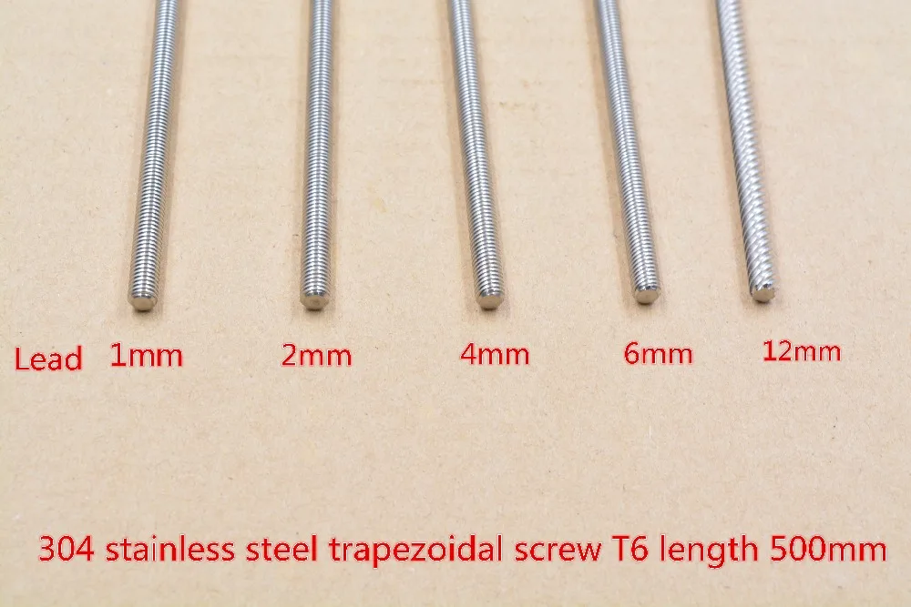 

304 stainless steel T6 screw length 500mm lead 1mm 2mm 4mm 6mm 12mm trapezoidal spindle screw 1pcs