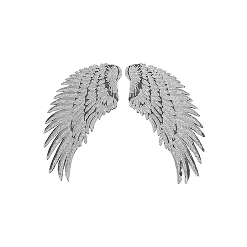 Clothes Patch Iron On DIY Popular Slivery 3 Sizes Wings Patches 3D Feather Golden Sequined Patch Sew On Applique 1Pair - Цвет: Silvery L