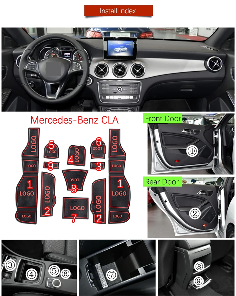 Противоскользящий резиновый коврик для слотов ворот Mercedes Benz CLA C117 W117 аксессуары