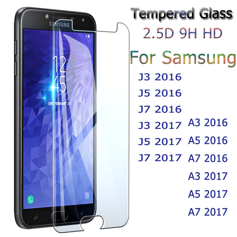 

2Pcs Protective Glass For Samsung Galaxy J3 J5 J7 2017 2016 Tempered Glass For Samsung A3 A5 A7 2016 2017 Screen Protector