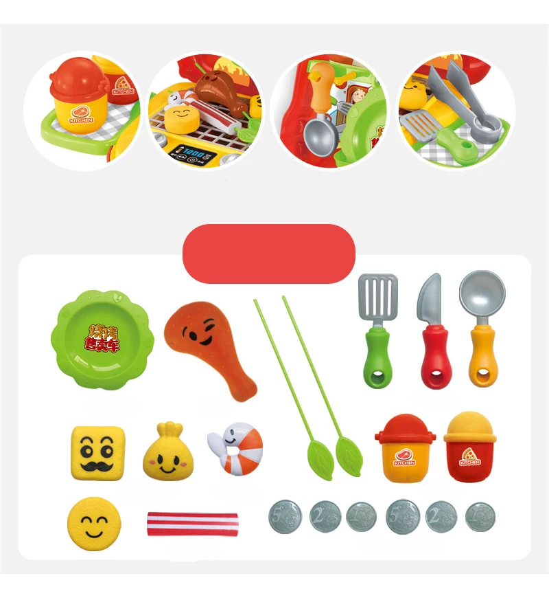 Сюжетно-ролевые игры, Playset Кухня посуда игрушечные чемоданчики моделирование быстрого Еда барбекю конфеты станции Портативный продукты магазин Box комплект