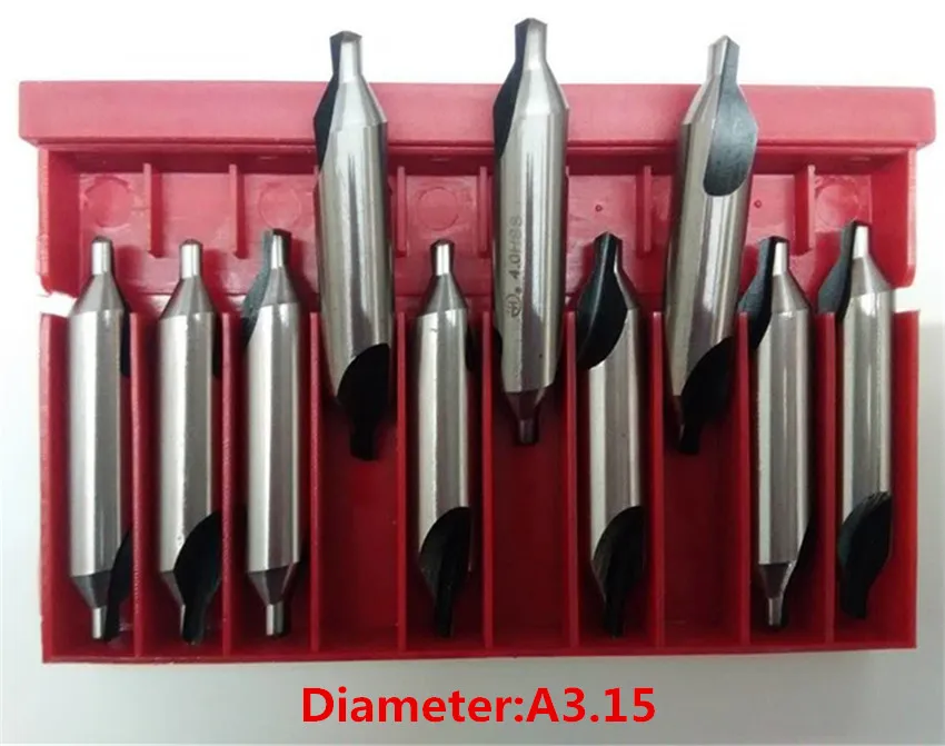10 pcs/set A3.15 60 Degree Hss Center Drills Countersinks Bit Tooling Set Lathe Mill Center