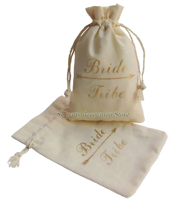 10pcs Gold Bride Tribe Unbleached Natural Cotton Muslin Bags 10pcs Gold Bride Tribe Unbleached Natural Cotton Muslin Bags Drawstring Wedding Bachelorette Party Bridal Shower