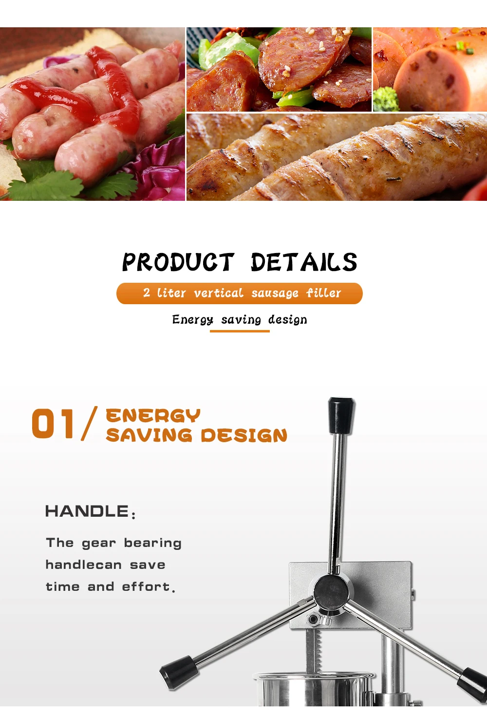 Manual 2L Sausage Stuffer Sausage Maker Stainless Steel Meat Filling Machine With 4 Funnels Sausage Filler Kitchen Meat Tools