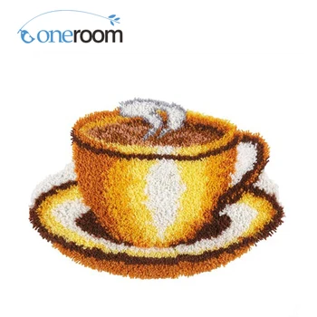 

ZD16 coffee cup Hook Rug Kit DIY Unfinished Crocheting Yarn Mat Latch Hook Rug Kit Floor