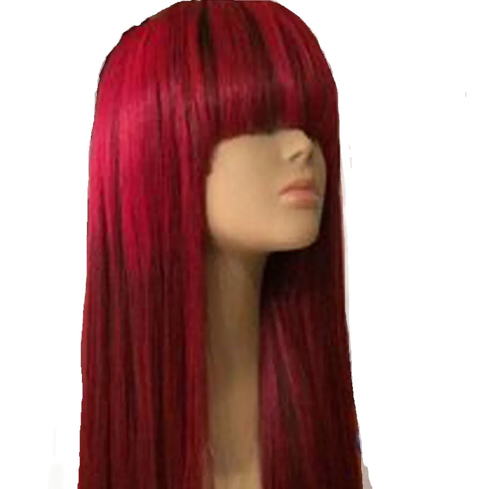 

99J Red Human Hair Wig Burgundy Lace Front Wig With Bangs Straight Hair Preplucked Lace Wig For Women Vietanmese Hair Aimoonsa