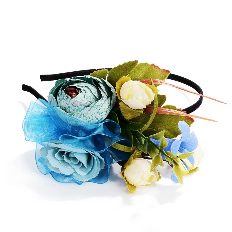 

Wedding Bridal Party Artificial Fabric Flower Hair Band For Women Handmade Headband Jewelry Accessories 4 Colors