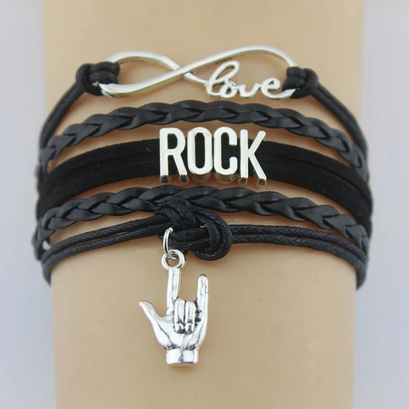 

10PC/lot Infinity Love Rock Love Charm Bracelets hand leather Wrap Black bracelets & bangles Gifts for Women & Men Jewelry