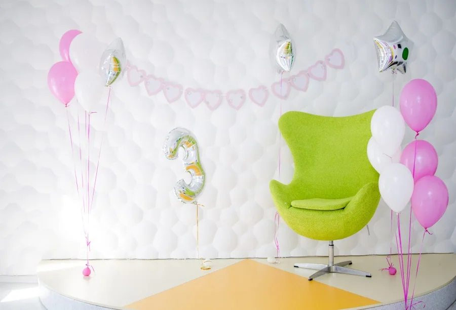 

Laeacco Balloons 3 Birthday Chair Chic Decor Child Interior Photo Backgrounds Customized Photography Backdrops For Photo Studio