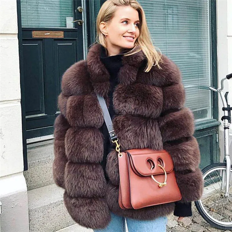 Women's Real Fox Fur Winter Coat - Thick Warm Stand Collar Fur Jacket Fashion Outerwear image 3