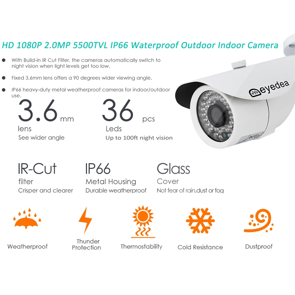 Эйедея 16 ch оповещение по электронной почте DVR 1080 P 5500tvl белый пуля напольный Ночное