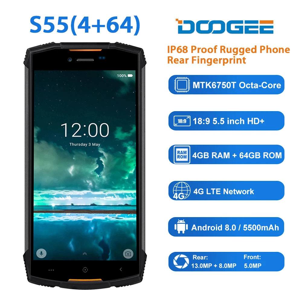 DOOGEE S55 IP68 из непромокаемой ткани Octa четыре ядра смартфон с функцией отпечатков