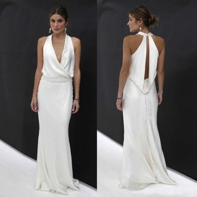 

Simple Backless Wedding Dresses Backless Elegant Country Western Women Beach Bridal Gowns Custom Made