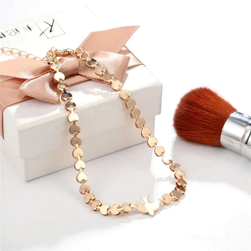 Geometric round chain round chain bird animal ankle chain bracelet acero inoxidable joyeria mujer luxury brand F14 (5)