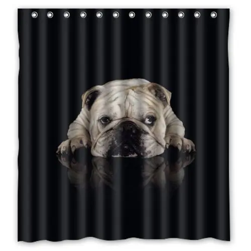 Waterproof Fabric Bathroom 3D Shower Curtain with Hooks Funny Dog Bulldog Print Design | Дом и сад