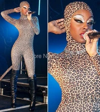 Free Shipping DHL Sexy Singer Costumes Full Body Fashion Leopard Pattern Lycra Zentai Spandex Unisex Suit Open Face