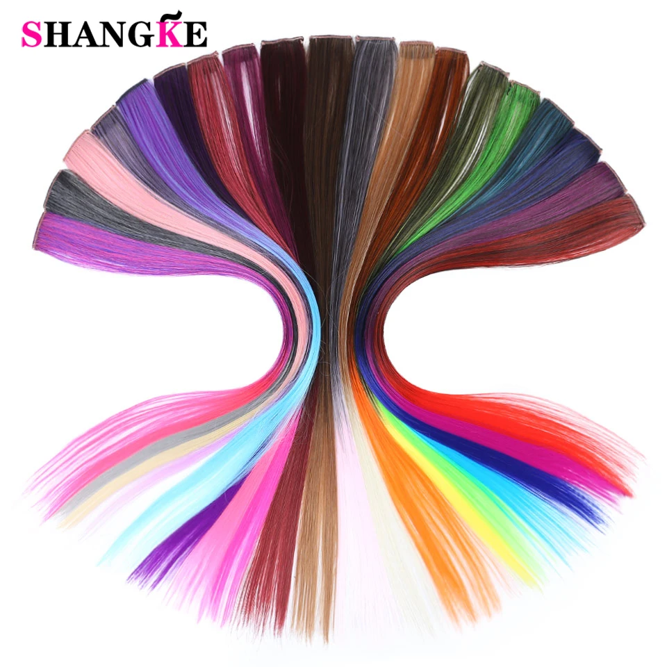SHANGKE один клип в один кусок наращивания волос Синтетические длинные прямые сделано 70 цветов Ombre красные волосы штук