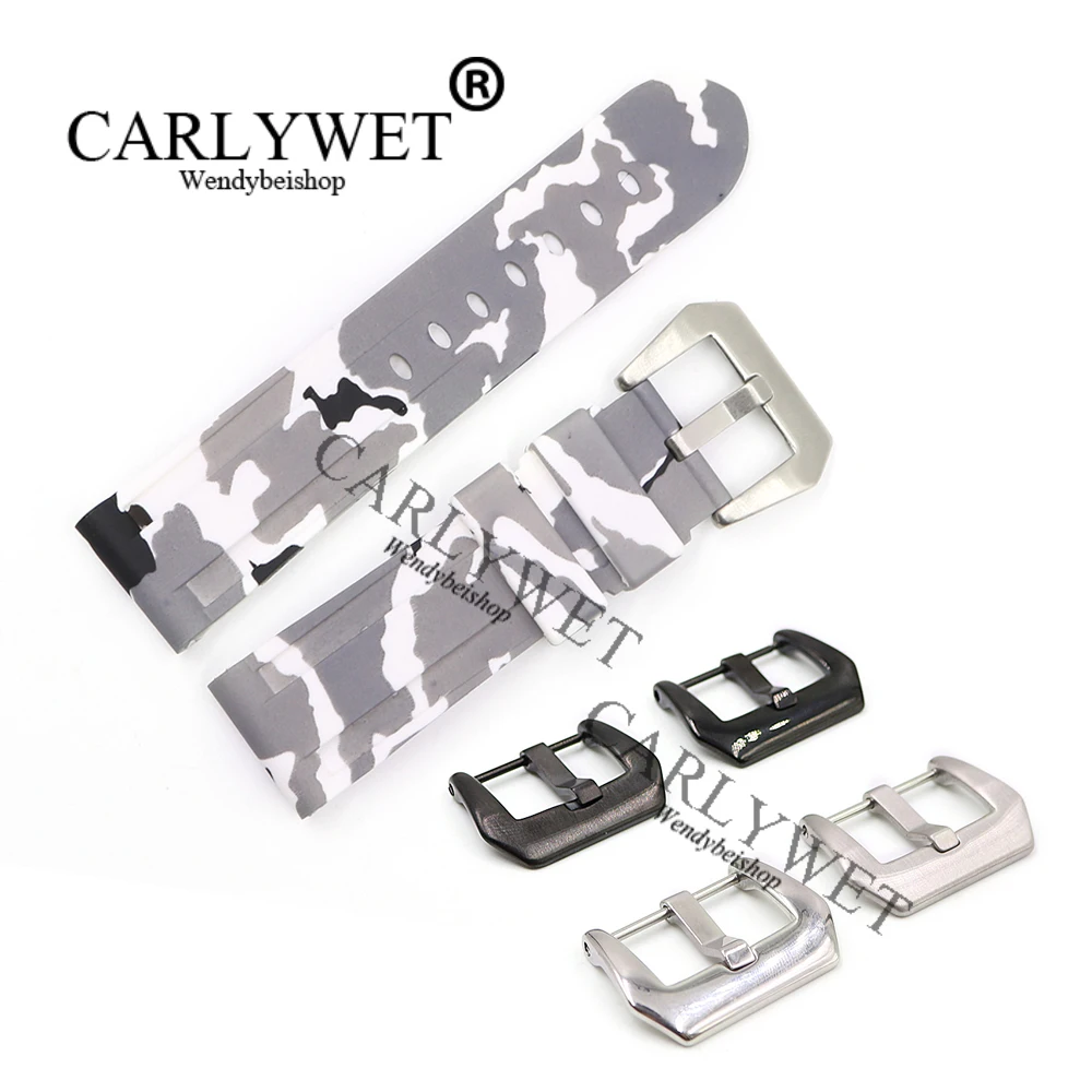 

CARLYWET 24mm Hot sell Newest Camo White Waterproof Silicone Rubber Replacement Wrist Watch Band Strap For Luminor