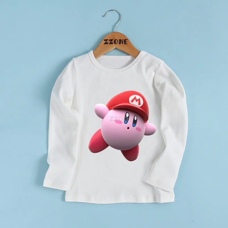 

Boys and Girls Arcade Collage Kirby Print T shirt Kids Kirby's Adventure Funny Clothes Baby Cartoon Long Sleeve T-shirt,LKP5219