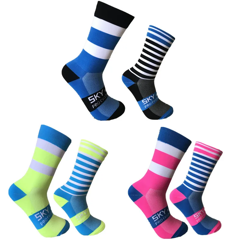 

SKY Knight Colorful Stripes Cycling Socks Men Women Breathable Road Bicycle Socks Outdoor Sports Racing Bike Running Socks