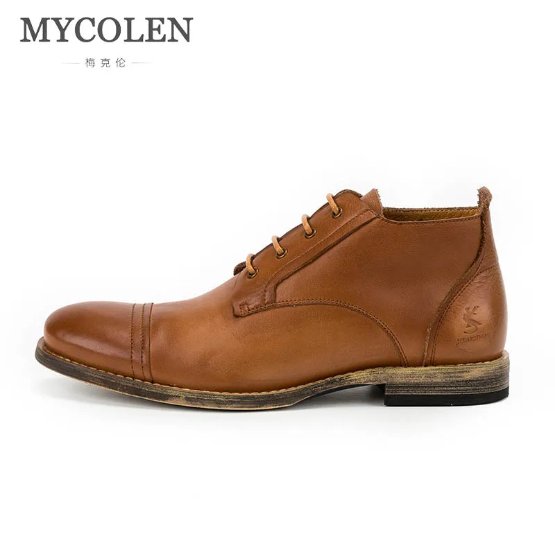 

MYCOLEN 2018 Autumn Winter Fashion Luxury Designer Men Boots Vintage Style Casual Men Shoes High-Cut Lace-Up Motorcycle Boots