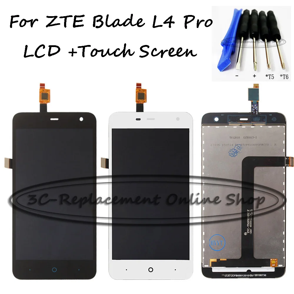 

Black/White 5 inch For ZTE Blade L4 Pro LCD Display + Touch Screen Digitizer Assembly Replacement + Free Tools