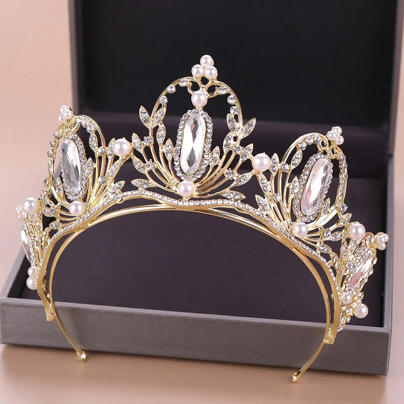 Vintage Gold Rhinestone Pearl Bridal Tiaras Headpiece Crystal Crowns Hair Jewelry Women Head Piece Wedding Accessories VL | Украшения и