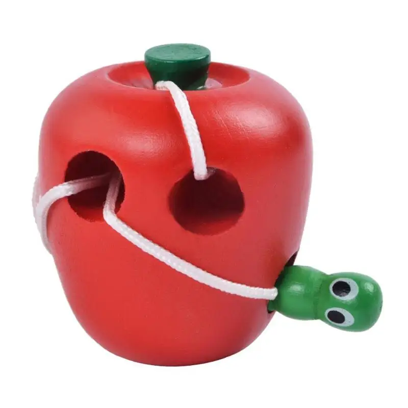 Детская нить деревянная игрушка червь едят фрукты шаблон странные Детские Игрушки для раннего обучения по системе Монтессори игрушки Обучающие Развивающие игрушки - Цвет: Apple