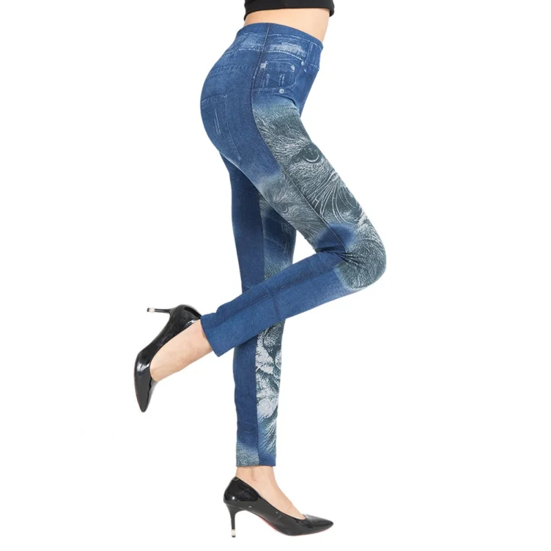 Women's Sexy Floral Jeans Jeggings High Waist Stretch Denim Print Leggings with Pocket