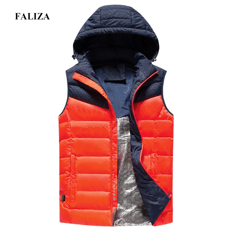 FALIZA, Мужская зимняя верхняя одежда, USB, инфракрасный, умный, нагревательный жилет, куртка, электрический, тепловой, теплый внутри, повседневное пальто, жилет с капюшоном, MJ115