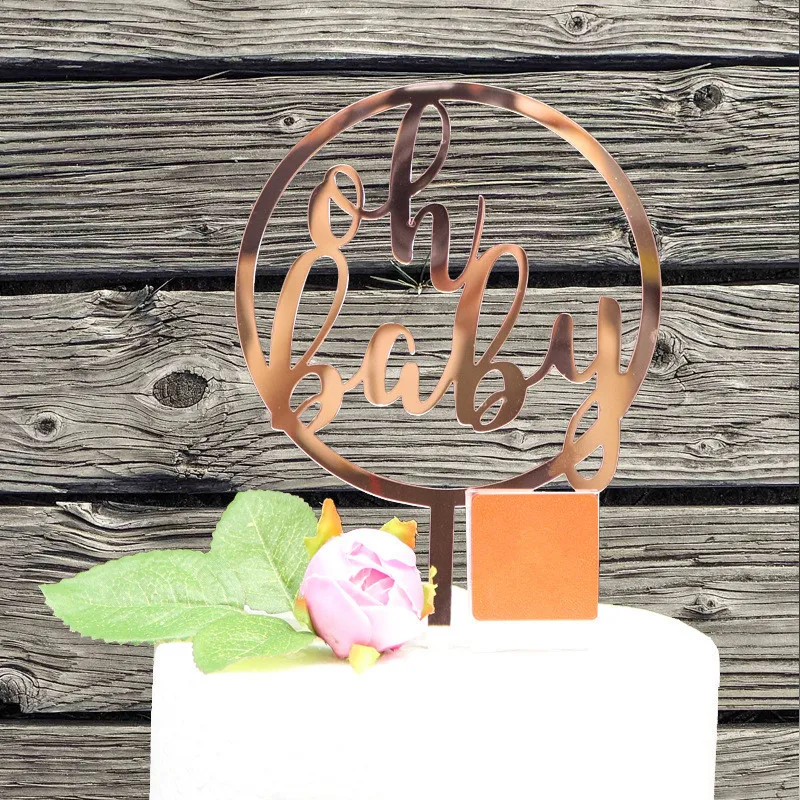 

Oh baby Birthday Cake Topper Mirror Rose Gold Acrylic Cake Toppers baby shower decorations birthday party supplies