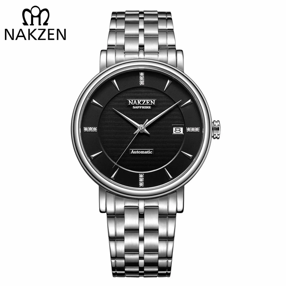 NAKZEN الرجال الأعمال ساعة معصم العلامة التجارية الفاخرة الماس التلقائي ساعات آلية الذكور ساعة Relogio Masculino ميوتا 9015