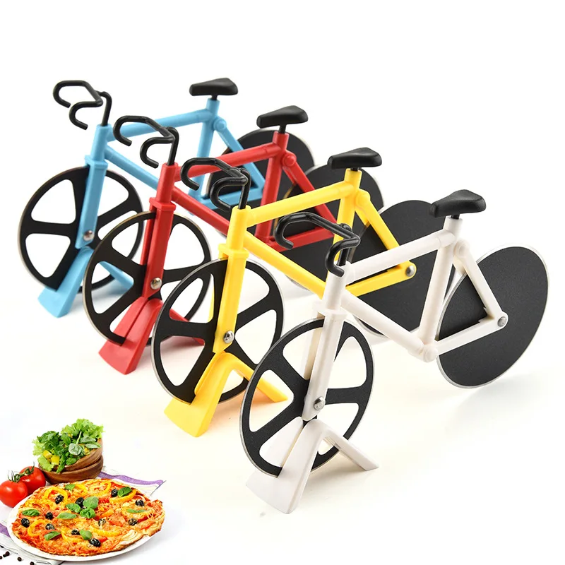 Дизайн, нож для пиццы из нержавеющей стали, двухколесный нож для пиццы в форме велосипеда, нож для резки пиццы, инструмент для пиццы, велосипедный круглый нож для пиццы, ножи