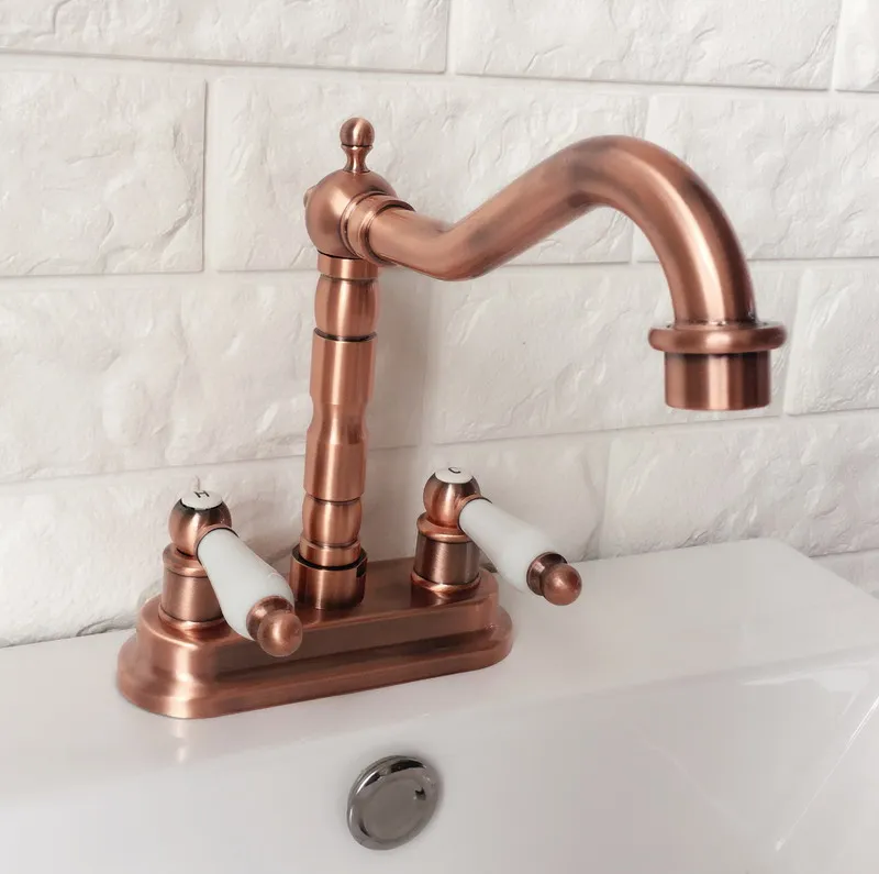 

Antique Red Copper Single Handle Bathroom Wash Basin Mixer Taps / 2 Hole Deck Mounted Swivel Spout Vessel Sink Faucets zrg043