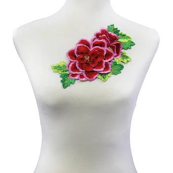 

5pc 3D Red Green Peony Lace Embroidery Iron on Applique Patches Lace Motifs Scrapbooking Clothes Craft Sewing Supplies T2111