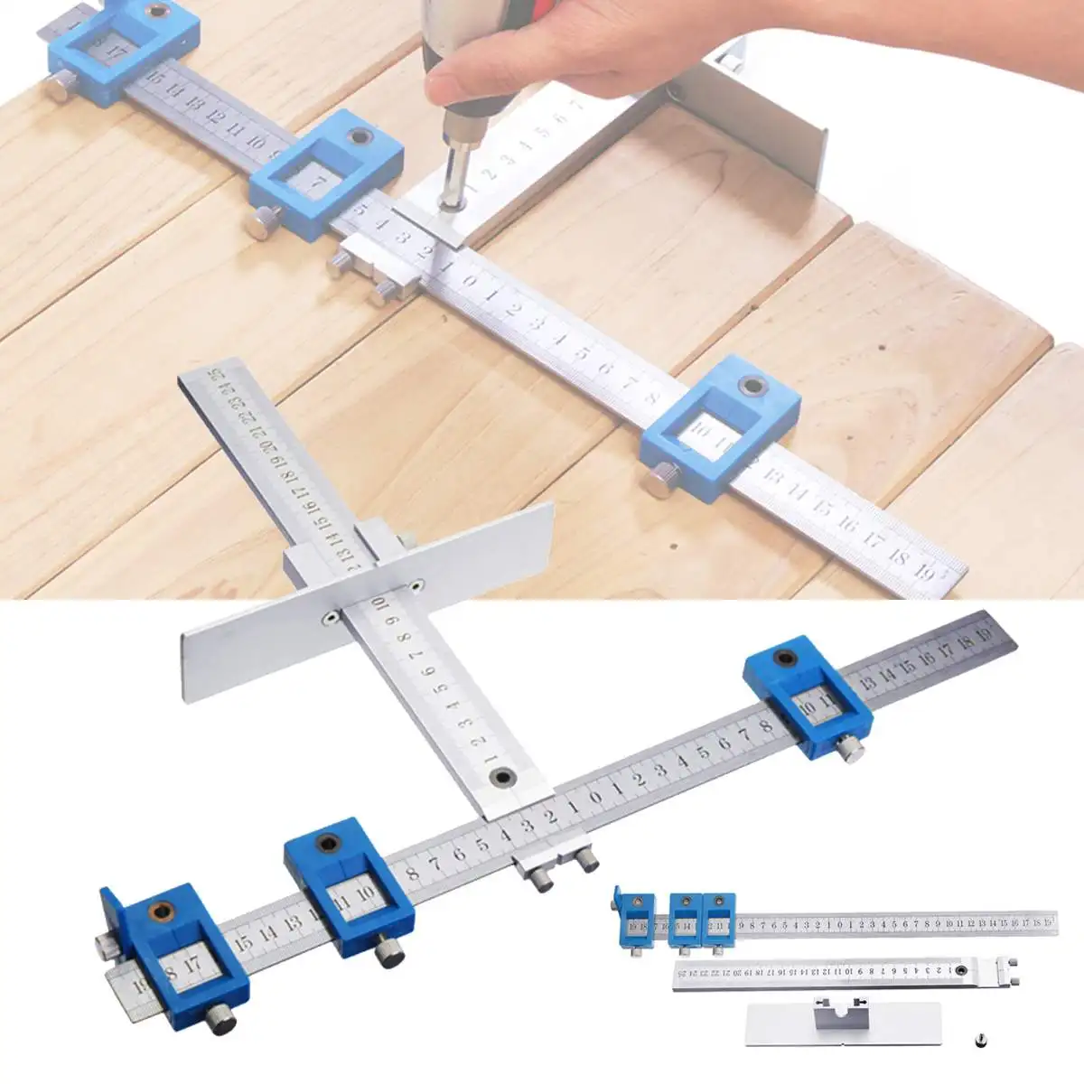 

New 25cm Aluminum Position Cabinet Hardware Jig Drill Guide for Woodworking with 5mm Drill Bit Power Tool Dowelling Tools Set