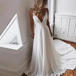 Vestido De Novia Playa 2019 сексуальное шифоновое свадебное платье с v-образным вырезом на тонких бретельках пляжное ТРАПЕЦИЕВИДНОЕ свадебное платье