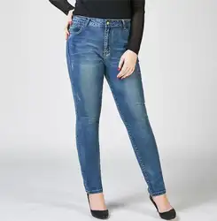 Плюс Размеры Для женщин джинсы Высокая Талия обтягивающие джинсовые штаны повседневные эластичные выбеленные джинсы брюки r101