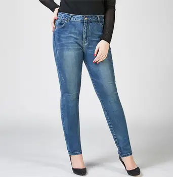 

Plus Size Women Jeans High Waist Skinny Pencil Denim Pants casual Stretch washed Jeans trousers r101