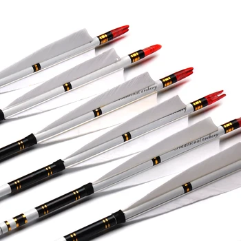 

6/12/24pcs 32 Inches Spine 500 OD 7.6 mm ID 6.2 mm Carbon Arrow with White Color Real Feather for Recurve Bow Hunting Shooting