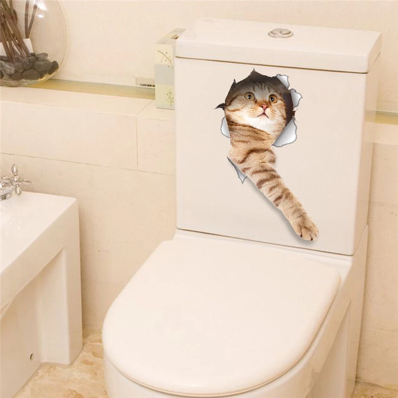 Забавные наклейки для туалета с кошкой, украшение ванной, сделай сам, мультяшный котенок, животное, 3d отверстие, Настенная роспись, искусство, ПВХ, наклейки для дома - Цвет: 14148