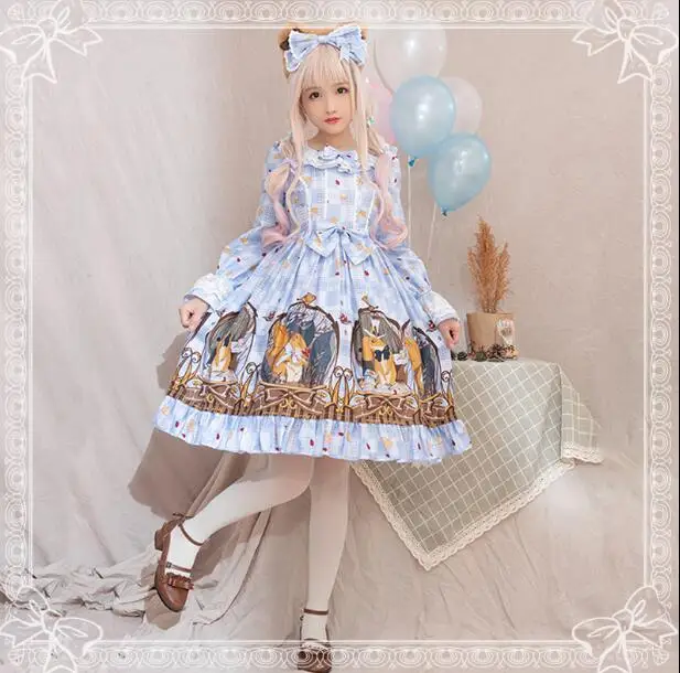 

Japanese Sweet Girl Print OP Lolita Dress Princess Kawaii Daily Lolita Dress