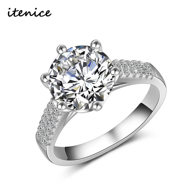 Lujo 925 2 ct Anillos de Compromiso de 6 Garras 9mm AAA Flechas CZ Anillo de