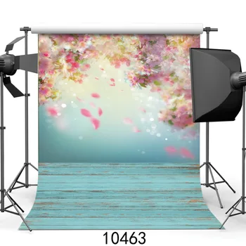 

spring photography background petal peach blossom printed baby photo backdrops Art fabric newborn wood backdrops SJOLOON
