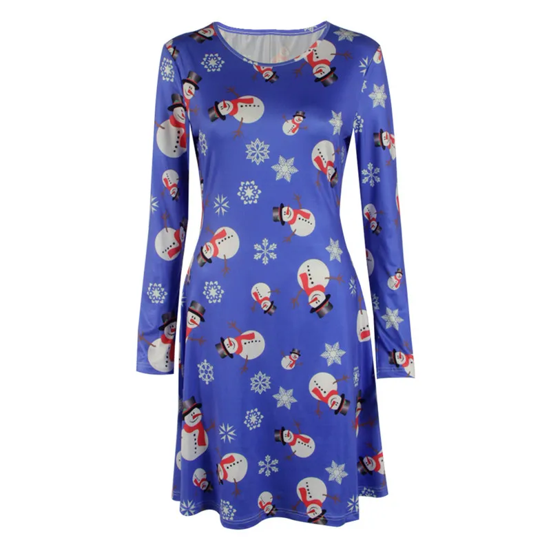 4XL 5XL Large Size Dress Casual Printed Cartoon Christmas Dress Autumn Winter Long Sleeve A-line Dress Plus Size Women Clothing