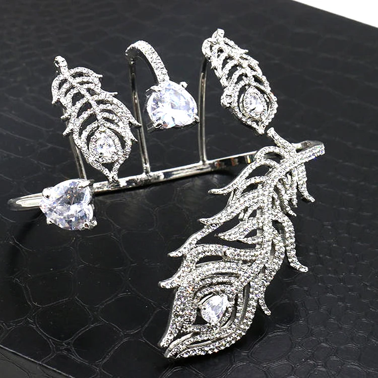 Дизайн, вечерние браслеты с фианитами, перьями и пальмами, высокое качество, блестящий браслет на руку для невесты, Модный женский браслет
