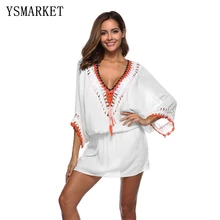 Summer Dress Female 2018 Elastic Waist V Neck Mini Dresses for Women Belted Party Beach Dress F078 Summer Dress Female 2018 Elastic Waist V Neck Mini Dresses for Women Belted Party Beach Dress F078