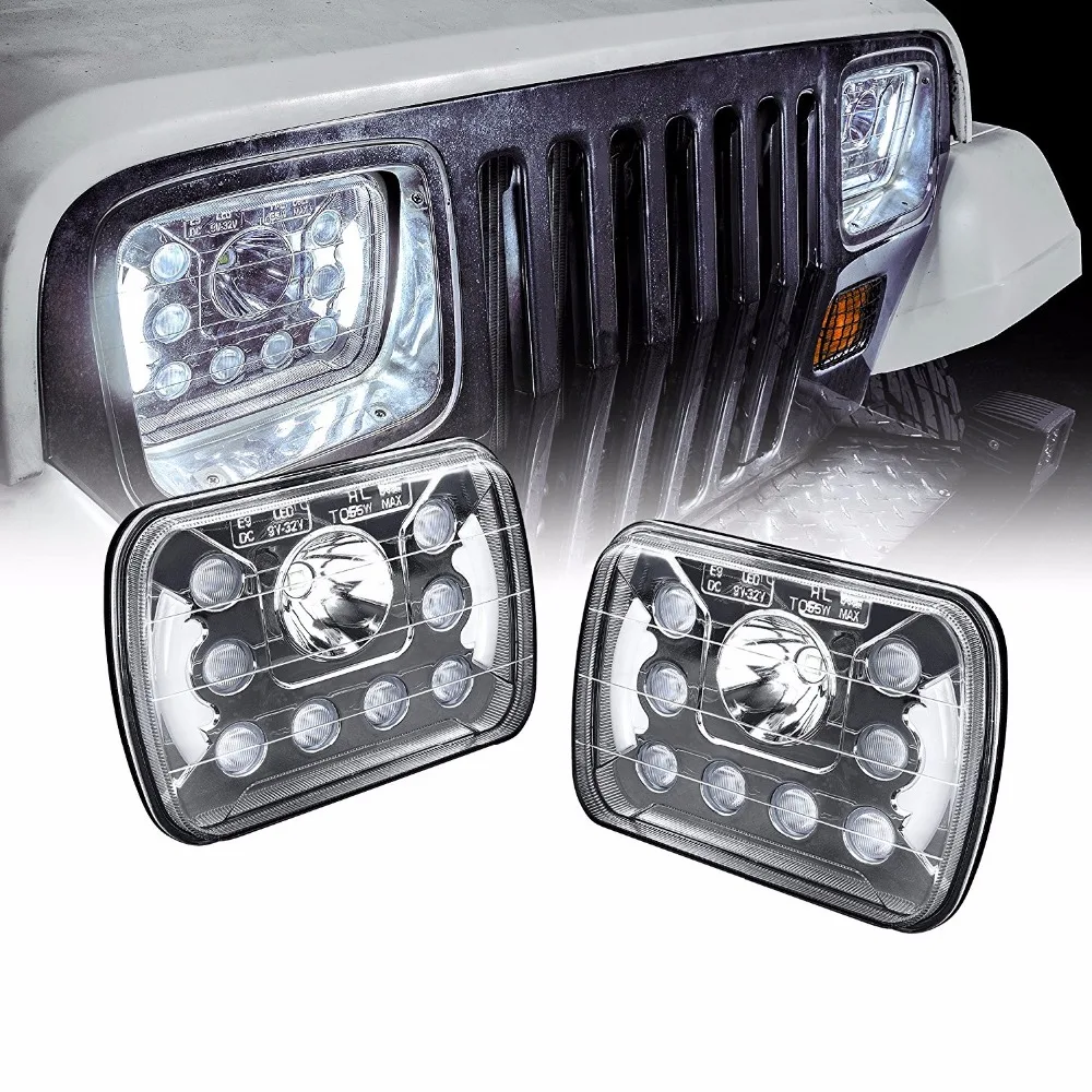 Universal 5x7 7x6 inch 55W LED Headlight with DRL Pair [Plug & Play