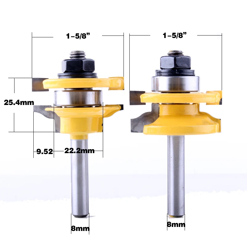 2 бит рельса и Stile маршрутизатор Набор бит-" хвостовик двери нож 25.4mmH Деревообработка режущий шип фрезы по дереву инструменты