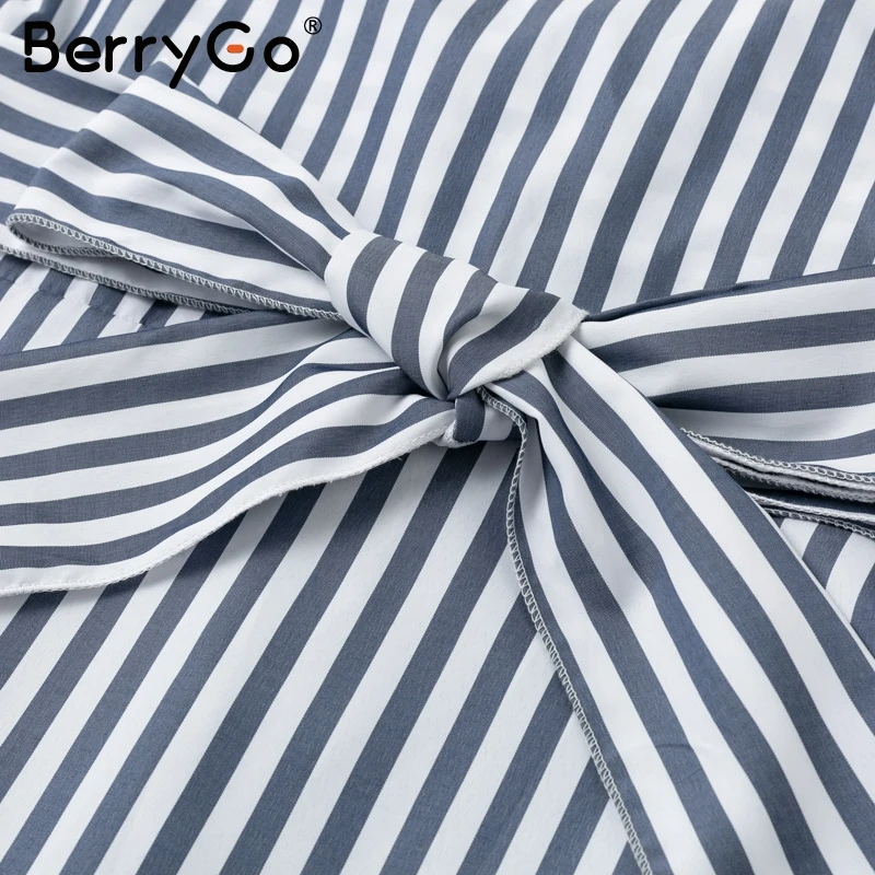 BerryGo плюс размер хлопок в полоску женское платье Летний стиль бандаж Сплит миди